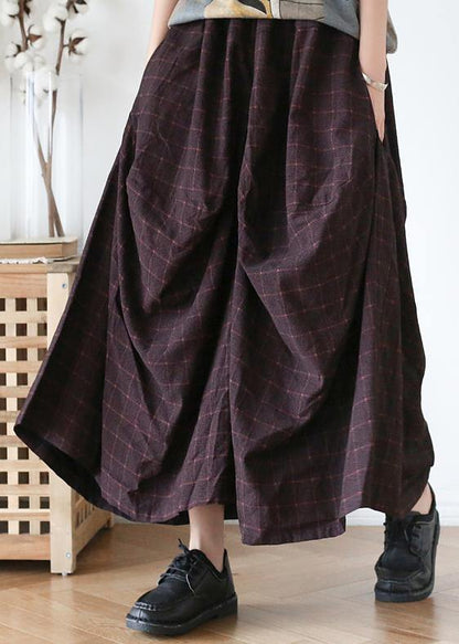 20252025 Fall Retro Mid-length Loose Black Plaid A-line Irregular Wide-leg Pants