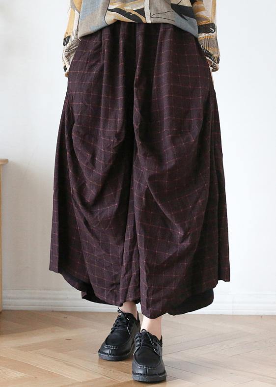 20252025 Fall Retro Mid-length Loose Black Plaid A-line Irregular Wide-leg Pants