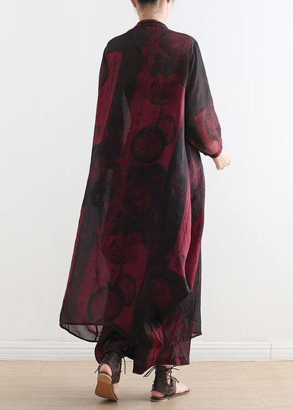 Thin Green Print Chiffon Wide-leg Pants Two-piece Suit