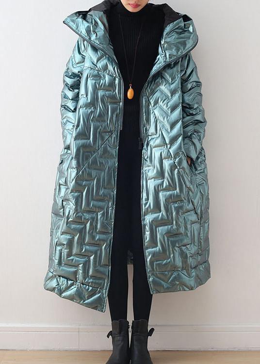 Green Original Design Loose Large Size Hooded High-end Shiny Down Jacket Thickened White Duck Down Jacket
