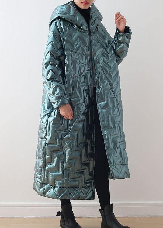 Green Original Design Loose Large Size Hooded High-end Shiny Down Jacket Thickened White Duck Down Jacket