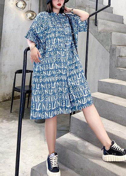 New Jumpsuit Summer Thin High Waist Blue Letter Printed Wide-leg Jumpsuit Shorts