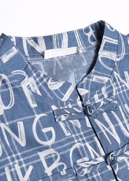 New Jumpsuit Summer Thin High Waist Blue Letter Printed Wide-leg Jumpsuit Shorts