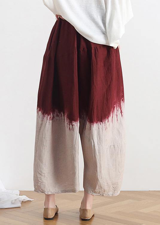 New Retro National Style Skirt Pants Red Gradient Loose Large Size Cotton and Linen Pants