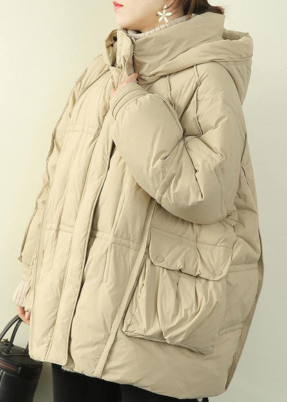 Oversize Warm Winter Coat Winter Stand Collar Coats Beige Hooded Winter Outwear