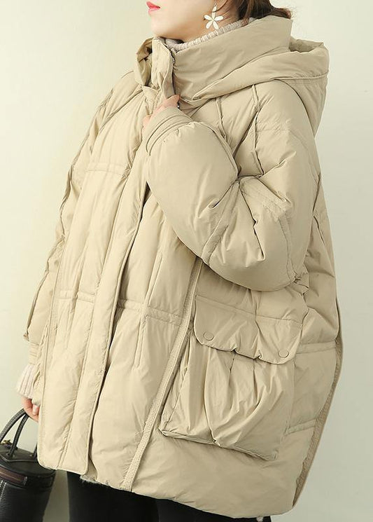 Oversize Warm Winter Coat Winter Stand Collar Coats Beige Hooded Winter Outwear