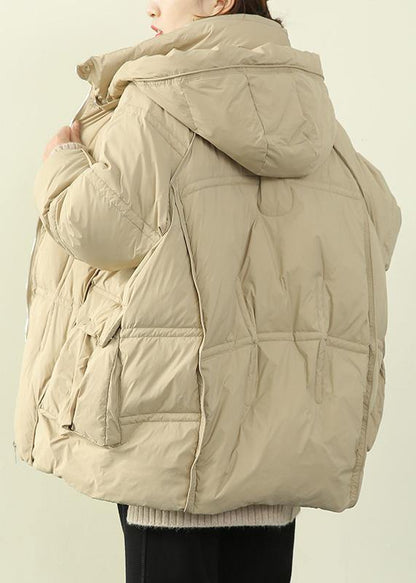 Oversize Warm Winter Coat Winter Stand Collar Coats Beige Hooded Winter Outwear