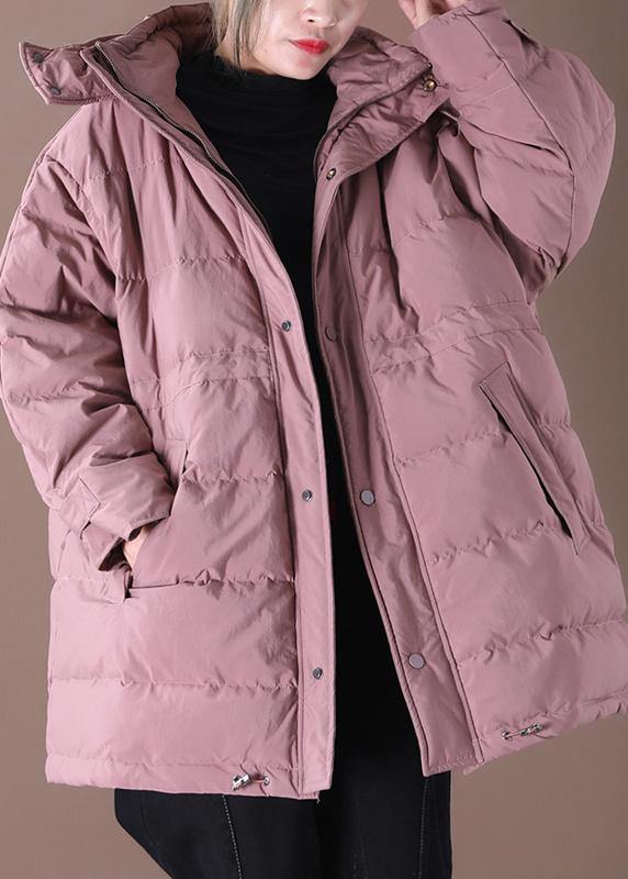 Pink Down Coat Winter Snow Jackets Hooded Pockets Overcoat