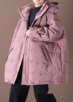 Pink Down Coat Winter Snow Jackets Hooded Pockets Overcoat