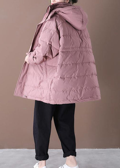 Pink Down Coat Winter Snow Jackets Hooded Pockets Overcoat