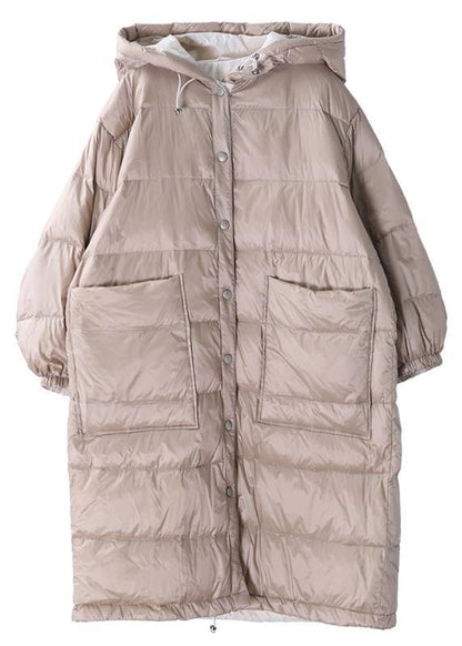 Clothing Snow Jackets Coats Khaki Hooded Pockets Goose Down Coat