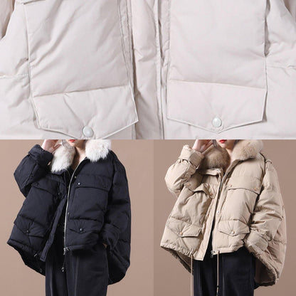 Down Jacket Coats Yellow Faux Fur Collar Drawstring Duck Down Coat