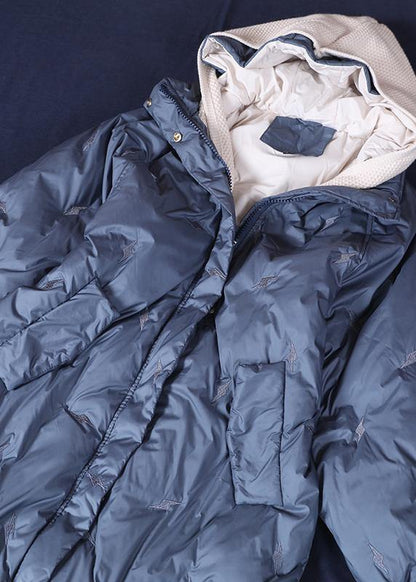 Snow Jackets Coats Blue Striped Hooded Zippered Goose Down Coat