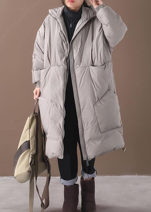 Snow Jackets Gray Hooded Pockets Coat