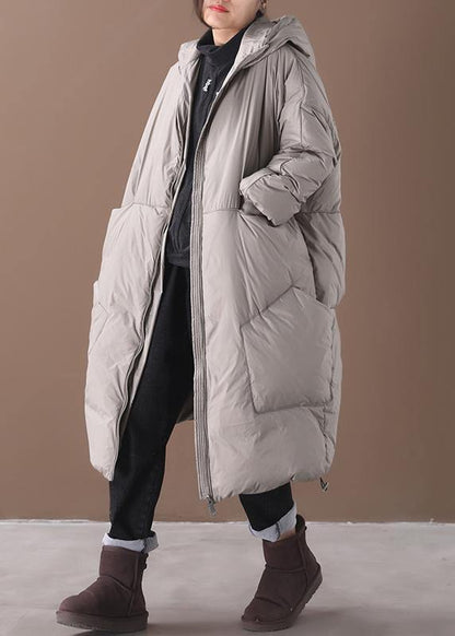 Snow Jackets Gray Hooded Pockets Coat