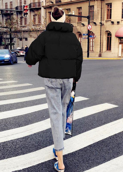 Winter Jacket Overcoat Black Stand Collar Large Pockets Goose Down Coat