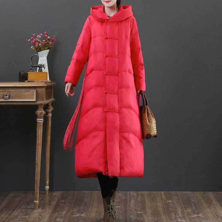 Red Down Jacket Woman Down Jacket Hooded Zippered Fine Overcoat
