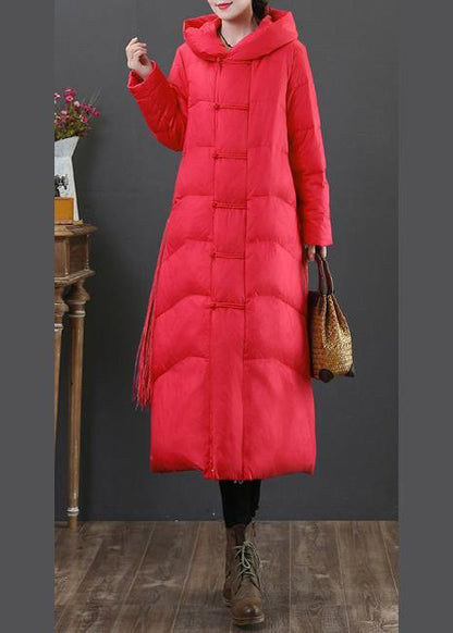 Red Down Jacket Woman Down Jacket Hooded Zippered Fine Overcoat