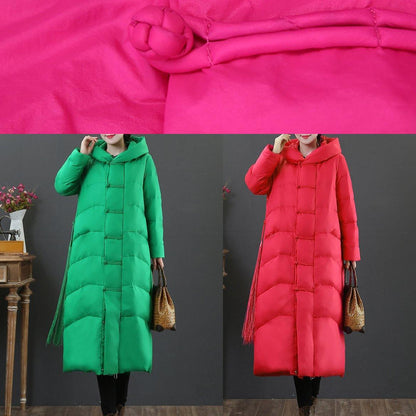 Red Down Jacket Woman Down Jacket Hooded Zippered Fine Overcoat
