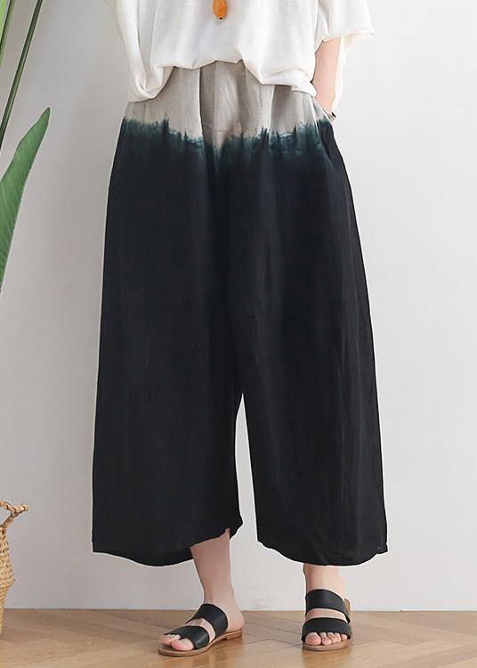 Summer New Loose Cotton and Linen Black Gradient Color Nine-point Wide-leg Pants