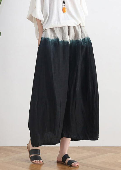 Summer New Loose Cotton and Linen Black Gradient Color Nine-point Wide-leg Pants