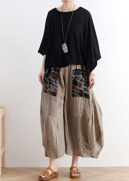 Summer Original Design Linen Nude Patch Retro Wide-leg Pants