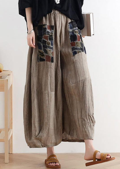 Summer Original Design Linen Nude Patch Retro Wide-leg Pants