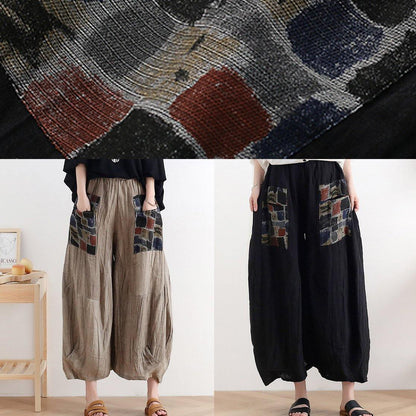 Summer Original Design Linen Nude Patch Retro Wide-leg Pants