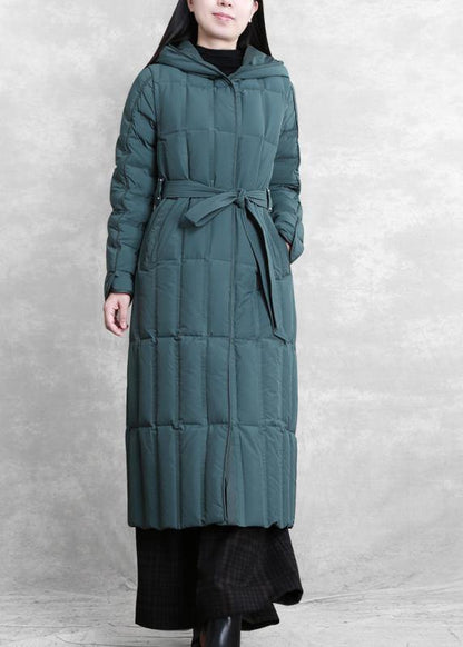 Coats Green Hooded Tie Waist Down Coat Winter