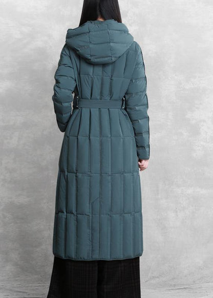 Coats Green Hooded Tie Waist Down Coat Winter