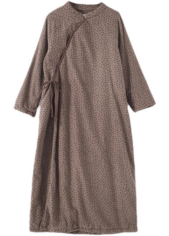 Winter China Slanted Front Warm Plus Velvet Thick Retro Loose Long Cheongsam Puffer Jackets