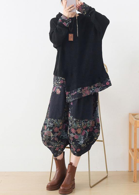 Winter New Original Design Patchwork Warm Tops Retro and Loose Bloomers Cotton Pants