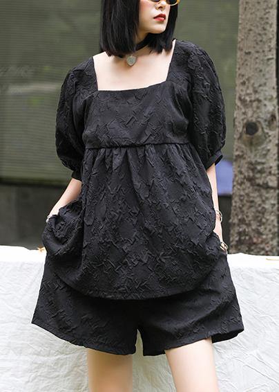 Summer Western Style Bubble Sleeve Black Top and Shorts Two-pieces