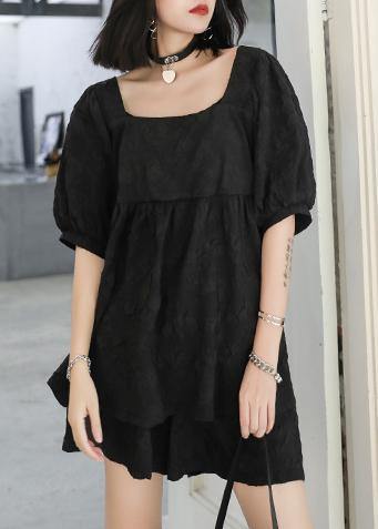 Summer Western Style Bubble Sleeve Black Top and Shorts Two-pieces