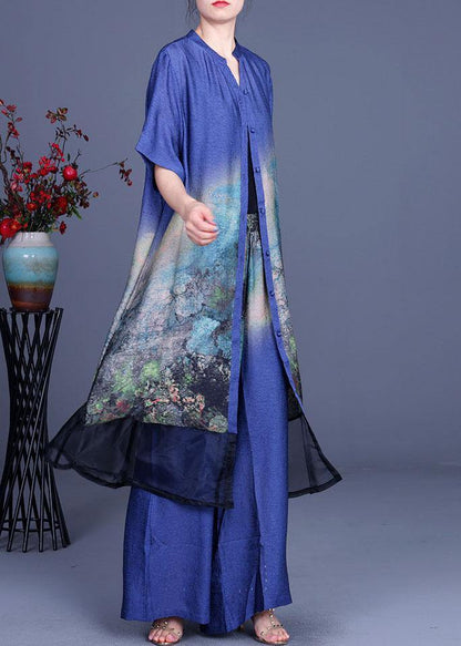 Black Print Cardigan + Wide Leg Pants Two Piece Set