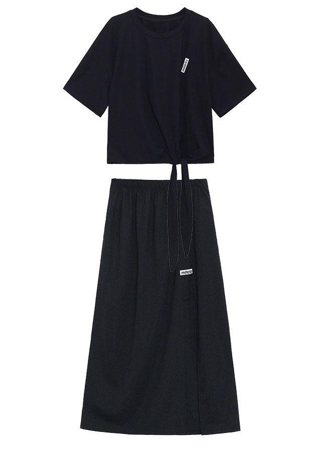 Black Short Top High Waist Slim Skirt Two Piece Set