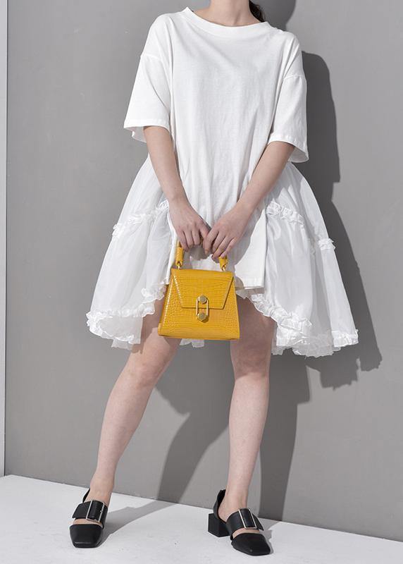 New Spring Summer Round Neck Half Sleeve Pleated Big Size Dress