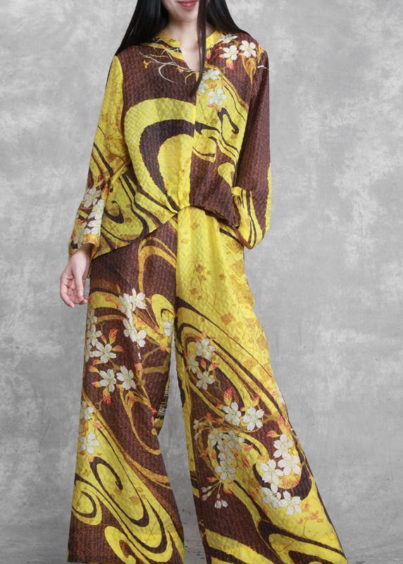 New Suit Loose Irregular Yellow Shirt + Wide Leg Pants