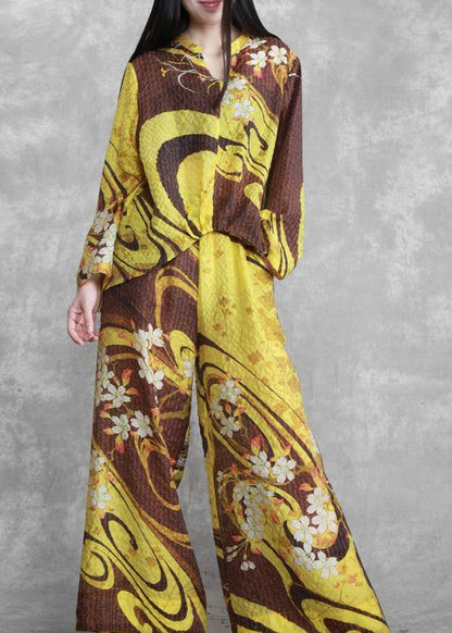 New Suit Loose Irregular Yellow Shirt + Wide Leg Pants