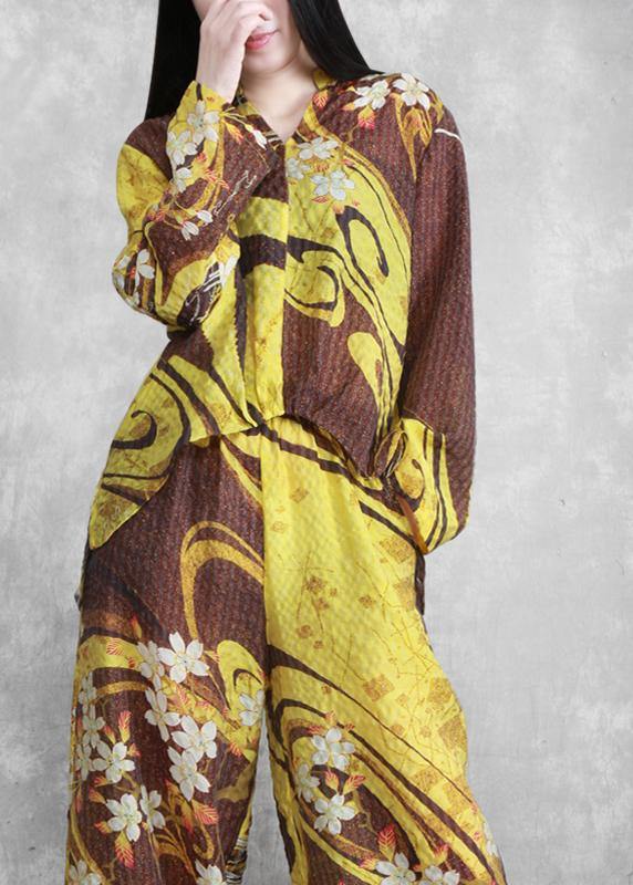 New Suit Loose Irregular Yellow Shirt + Wide Leg Pants