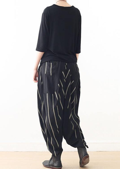 Spring New Black Grey Striped High Waist Pants