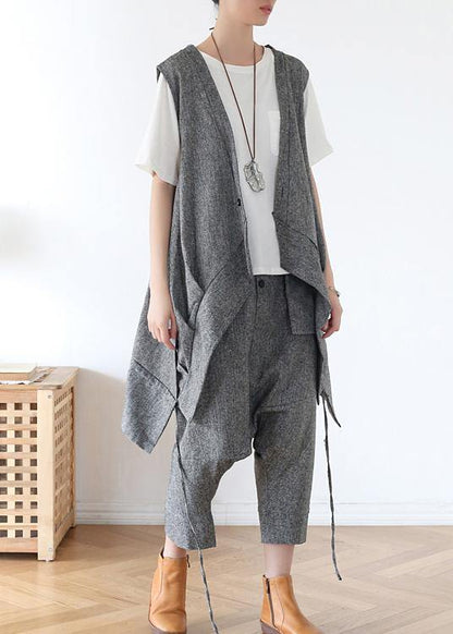 Summer Grey Asymmetrical Cotton Sleeveless Cardigans