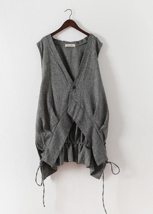 Summer Grey Asymmetrical Cotton Sleeveless Cardigans