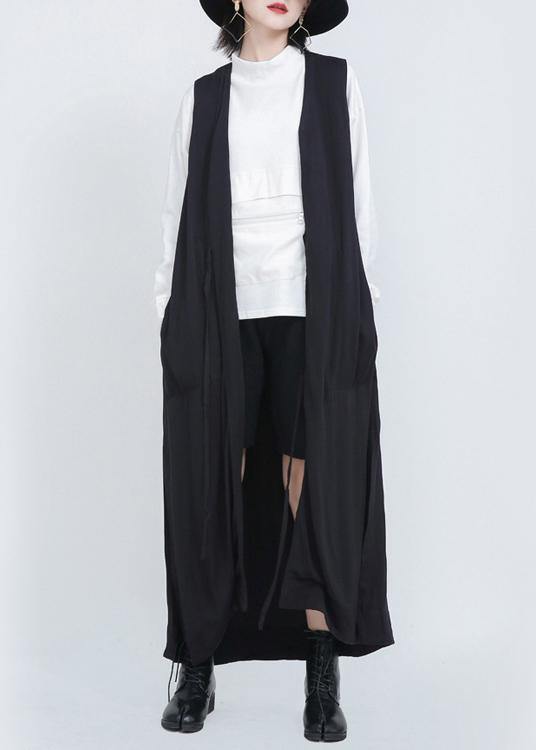 Summer New Black Sleeveless Loose and Long Waistcoat