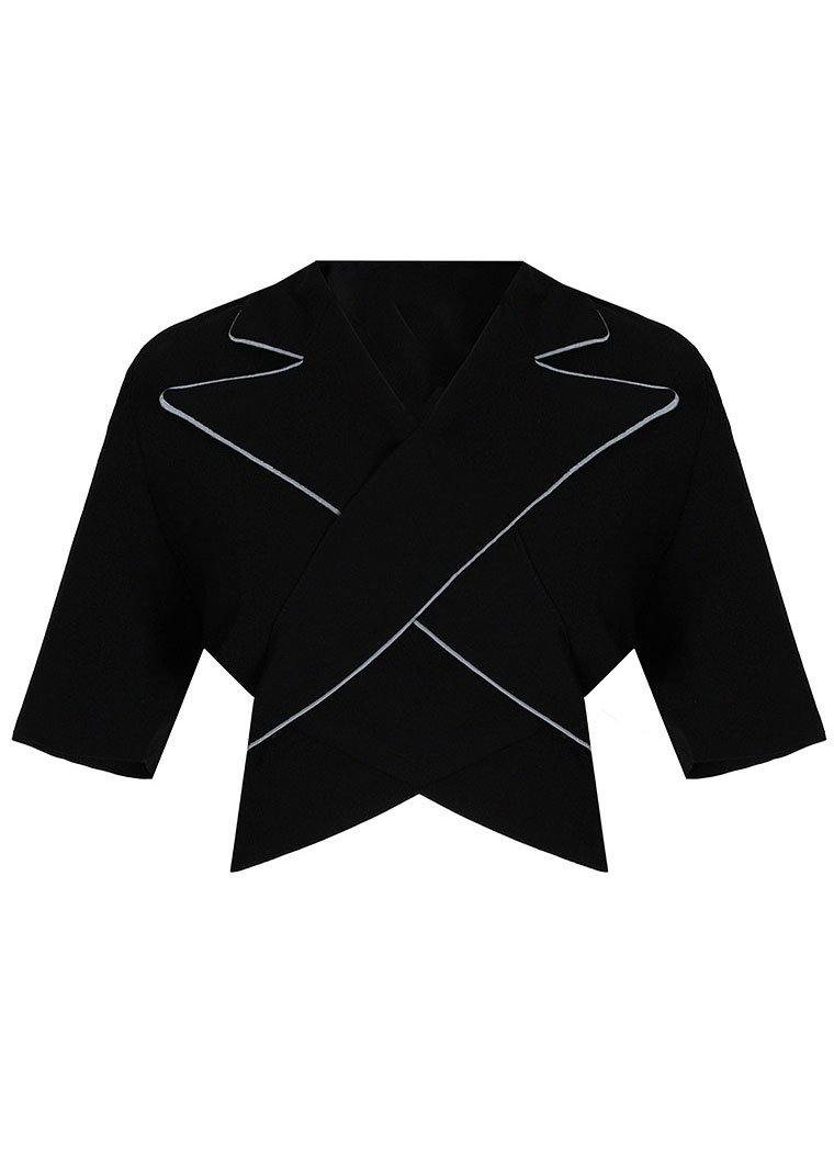 Summer Off Back Black Blazer Crossover Top