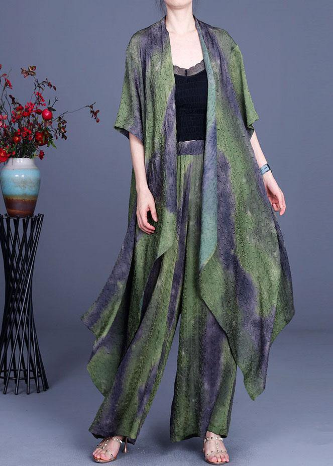 Summer Silk Wrinkle Rendering Top + Waist Wide Leg Pants Two Piece Set