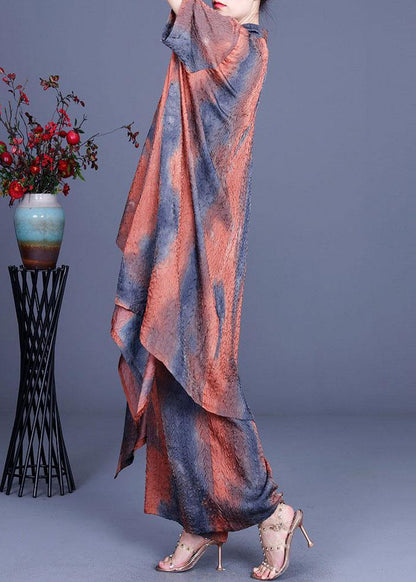 Summer Silk Wrinkle Rendering Top + Waist Wide Leg Pants Two Piece Set