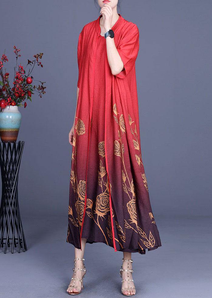 Summer Silk Wrinkle Print Cardigan + Irregular Vest Skirt Two Piece Set