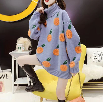 Thick Warm Blue Big Dotted Rabbit Wool Tops Knit Sweater