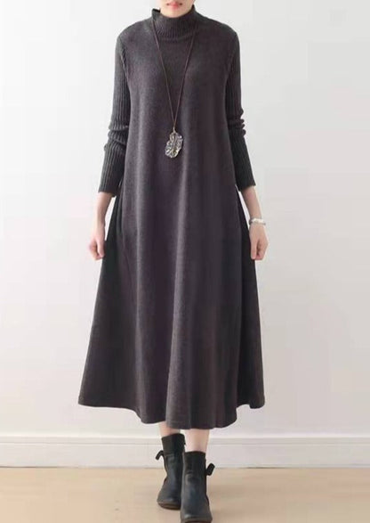 Winter Blue Long Maxi Dresses Cotton Winter Dresses Warm Woolen Dress